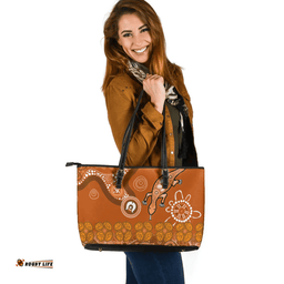Indigenous Australian Aboriginal Indigenous Dot Goanna Orange Leather Tote Bag