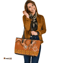 Indigenous Australian Aboriginal Indigenous Dot Goanna Orange Leather Tote Bag