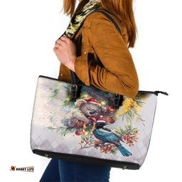 Koala and Tui Bird Christmas in July Leather Tote Bag