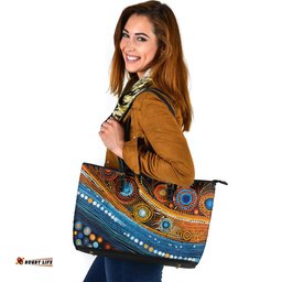 Indigenous Australian Aboriginal Aboriginal Dot Painting Art Indigenous Culture Inspired Leather Tote Bag