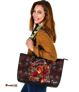 Custom Aboriginal Leather Tote Bag - Indigenous Fish Hand Art