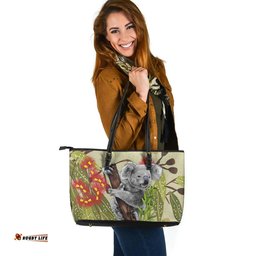 Indigenous Australian Aboriginal Aboriginal Art Painting With Koala And Gumtree Leather Tote Bag