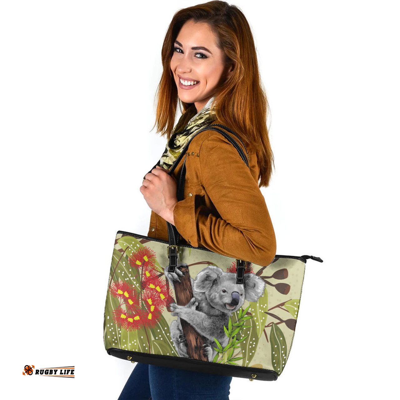 Indigenous Australian Aboriginal Aboriginal Art Painting With Koala And Gumtree Leather Tote Bag