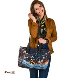 Indigenous Australian Aboriginal Aboriginal Culture Indigenous Trees Dot Painting Art Inspired Leather Tote Bag