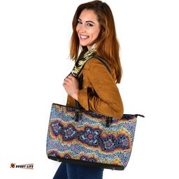 Indigenous Australian Aboriginal Dancing Petals Across Dreamwave Lines Sacred Leather Tote Bag