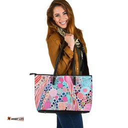 Indigenous Australian Aboriginal Australian Aboriginal Art Vivid Pastel Colours Leather Tote Bag