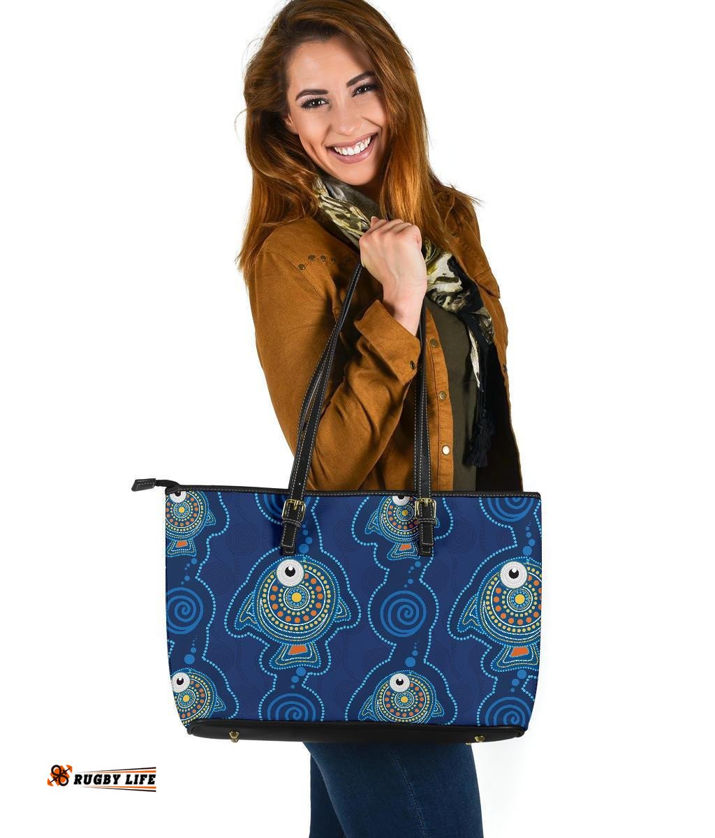 Leather Tote Bag - Indigenous Turtle Patterns