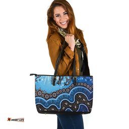 Indigenous Australian Aboriginal Sacred Land Shining Sky Leather Tote Bag