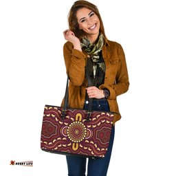 Indigenous Australian Aboriginal Dreamtime Gathering Spirits Leather Tote Bag