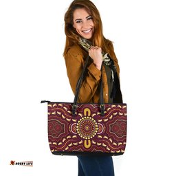 Indigenous Australian Aboriginal Dreamtime Gathering Spirits Leather Tote Bag