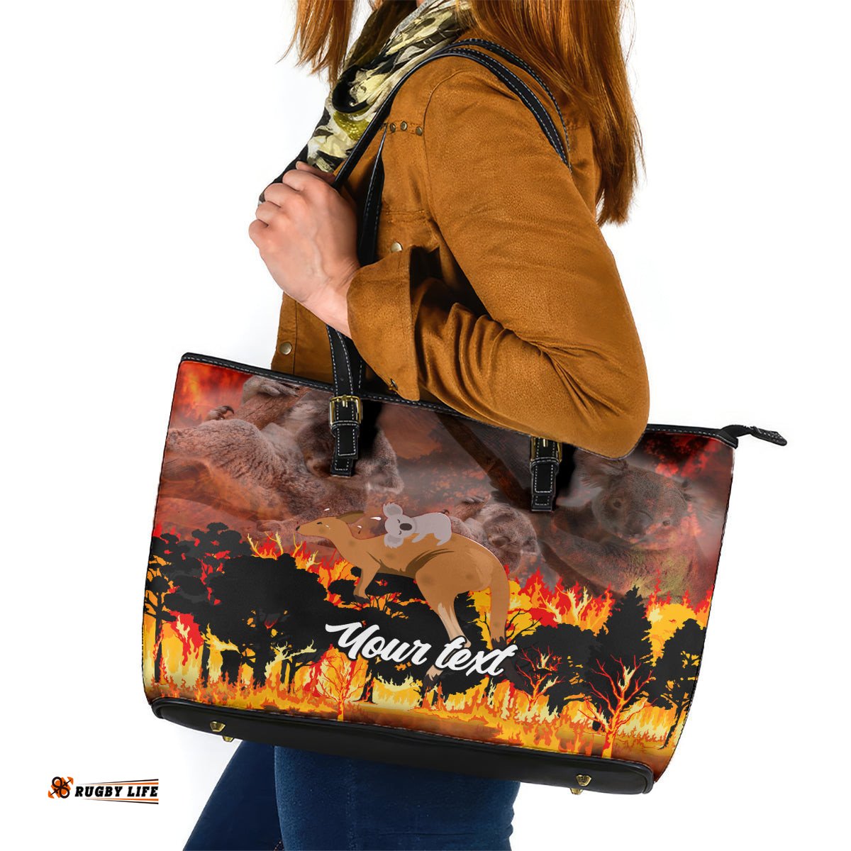 Personalised Save Wildlife Australia Leather Tote Bag Bushfire Awareness