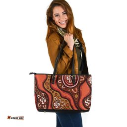 Indigenous Australian Aboriginal Artistic Illustration Of Aboriginal Dot Painting Brown Leather Tote Bag