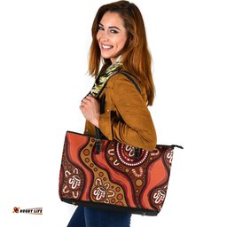 Indigenous Australian Aboriginal Artistic Illustration Of Aboriginal Dot Painting Brown Leather Tote Bag