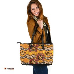 Indigenous Australian Aboriginal Sun Spirits Of The Land Leather Tote Bag