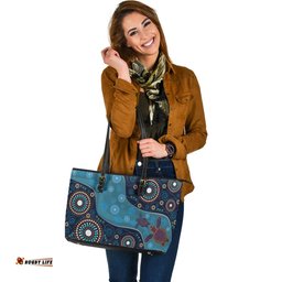 Indigenous Australian Aboriginal Turtles Of The Dreaming Sea Leather Tote Bag