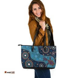 Indigenous Australian Aboriginal Turtles Of The Dreaming Sea Leather Tote Bag