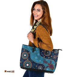 Indigenous Australian Aboriginal Turtles Of The Dreaming Sea Leather Tote Bag