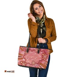 Indigenous Australian Aboriginal Aboriginal Dusty Pink Journey Of Floral Spirits Leather Tote Bag