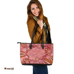 Indigenous Australian Aboriginal Aboriginal Dusty Pink Journey Of Floral Spirits Leather Tote Bag