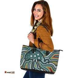 Indigenous Australian Aboriginal Aboriginal Emu Dreaming Circle Energy Leather Tote Bag