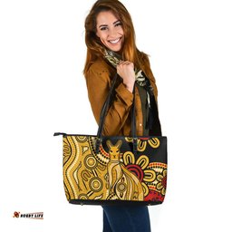 Indigenous Australian Aboriginal Aboriginal Kangaroo Journey Leather Tote Bag