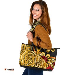 Indigenous Australian Aboriginal Aboriginal Kangaroo Journey Leather Tote Bag