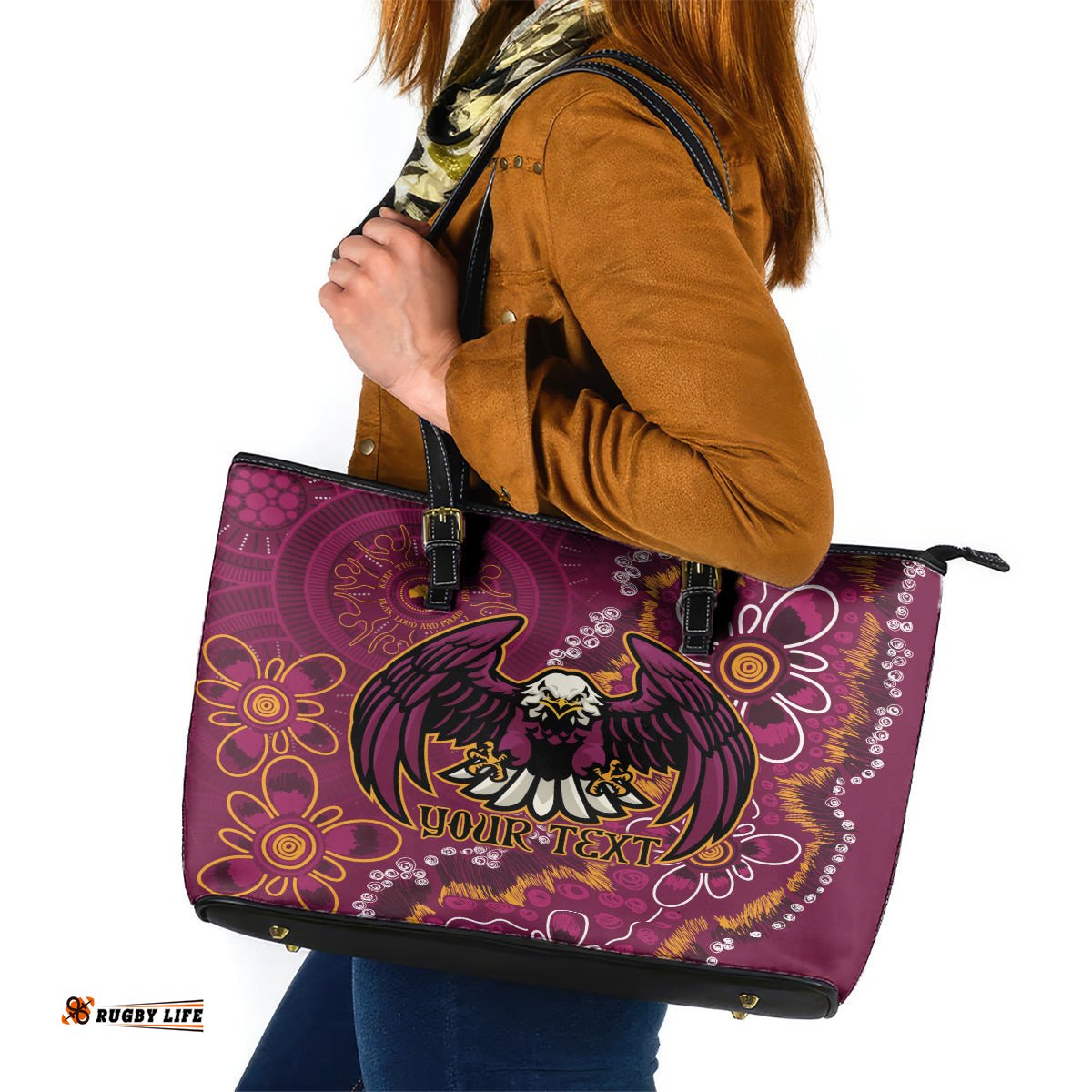Personalised Sea Eagles NAIDOC Week 2024 Leather Tote Bag Aboriginal Fire Burning Sparks