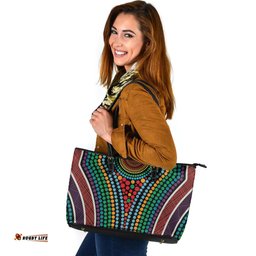 Indigenous Australian Aboriginal Dot Color In The Aboriginal Style Leather Tote Bag