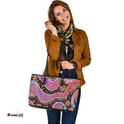 Indigenous Australian Aboriginal Aboriginal Background Featuring Dot Design Leather Tote Bag