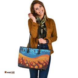 Indigenous Australian Aboriginal Aboriginal Culture Indigenous River Dot Painting Art Inspired Leather Tote Bag