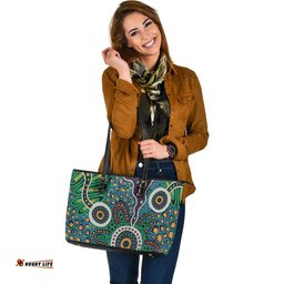 Indigenous Australian Aboriginal A Dot Painting In The Style Of Indigenous Australian Art Leather Tote Bag