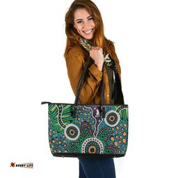 Indigenous Australian Aboriginal A Dot Painting In The Style Of Indigenous Australian Art Leather Tote Bag