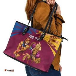 Custom Brisbane Broncos and Lions Leather Tote Bag Together Sporty Style