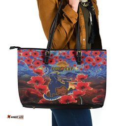 Personalised Cowboys Rugby ANZAC Leather Tote Bag Starry Night and Field of Poppies