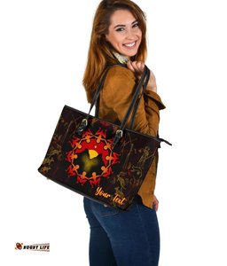 Custom Aboriginal Large Leather Tote Bag - Australia Map and Indigenous Flag