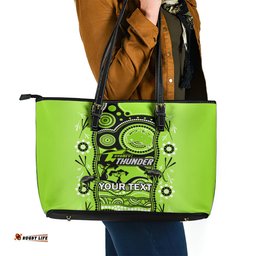 Custom Sydney Thunder Cricket Leather Tote Bag Happy Australia Day Aboriginal Art