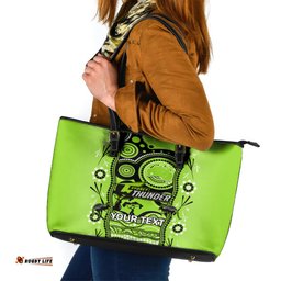 Custom Sydney Thunder Cricket Leather Tote Bag Happy Australia Day Aboriginal Art