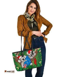 Christmas Large Leather Tote Bag - Australia Flag with Koala Ugly Christmas
