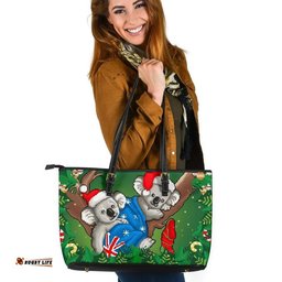 Christmas Large Leather Tote Bag - Australia Flag with Koala Ugly Christmas
