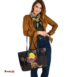 Large Leather Tote Bag - Numbat Tribal Pattern with Aboriginal Flag