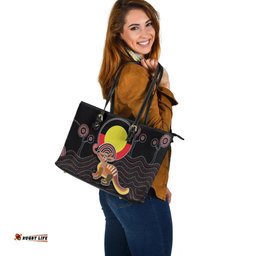 Large Leather Tote Bag - Numbat Tribal Pattern with Aboriginal Flag