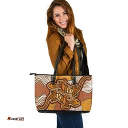 Indigenous Australian Aboriginal Aboriginal Lizards Journey Through Earthwave Paths Leather Tote Bag