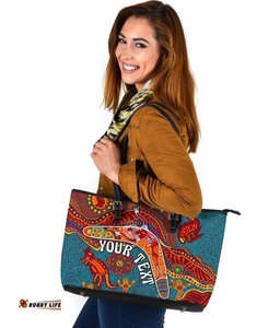 Aboriginal Personalised Large Leather Tote Bag - Indigenous Boomerang