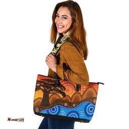 Indigenous Australian Aboriginal Sacred Tree And Ocean Flow Leather Tote Bag