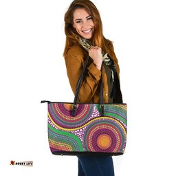 Indigenous Australian Aboriginal Aboriginal Rainbow Dot Inspired Leather Tote Bag