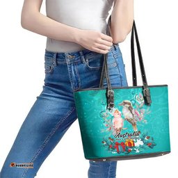 Kookaburra and Cockatoo Leather Tote Bag Australia Merry Christmas Aboriginal Teal Style