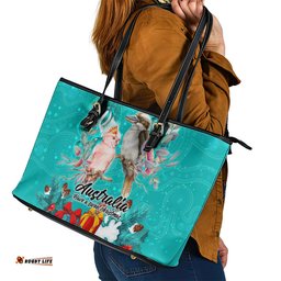 Kookaburra and Cockatoo Leather Tote Bag Australia Merry Christmas Aboriginal Teal Style