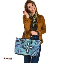 Indigenous Australian Aboriginal Sacred Waters Of The Dreaming Leather Tote Bag