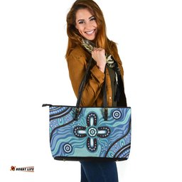 Indigenous Australian Aboriginal Sacred Waters Of The Dreaming Leather Tote Bag