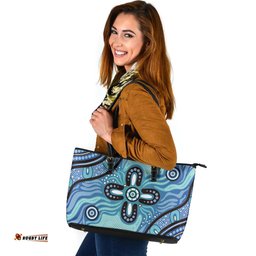 Indigenous Australian Aboriginal Sacred Waters Of The Dreaming Leather Tote Bag